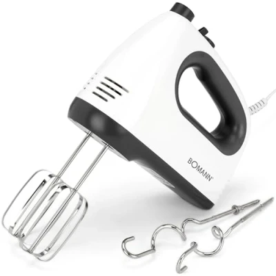 Imagen de Bomann HM 6054 CB Hand Mixer/Hand Mixer with 5 Speed Levels, Turbo Level and Eject Button, Stainless Steel Wire Dough Hook Included, White/Grey