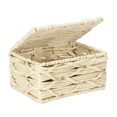 Imagen de WENKO Badbox Vabriano Cesta de mimbre para baño y oficina, 32 x 10 cm, estilo bohemio, color beige