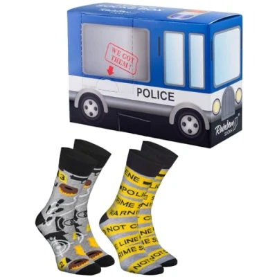 Imagen de Rainbow Socks Hombre Mujer Coche de policía Divertidos Calcetines Police Box 2 pares Talla 41 46