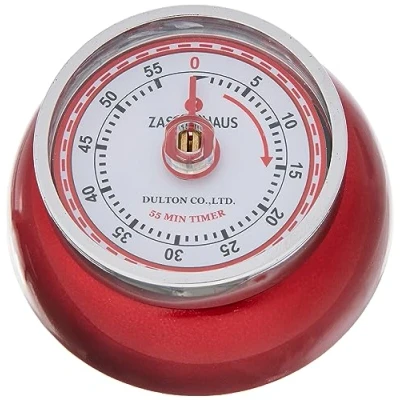Imagen de Zassenhaus Temporizador de cocina Speed Despertador corto metal Magnético Funcionamiento mecánico no necesita batería en diseño nostálgico Rojo metálico