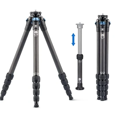 Imagen de SIRUI Trípode para Cámara de Viaje AM 225, 159cm Portátil Fibra Carbono con Tubo Extensión SL 100, Fotografía Columna Central Carbono, Carga Máxima 6kg