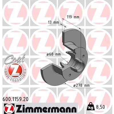 Imagen de ZIMMERMANN COAT Z 600.1159.20 Disco de freno 278 13 6/5 5 112 macizo revestido sin cojinete rueda, anillo sensor ABS VOLKSWAGEN: TRANSPORTER 3 Bus