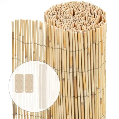 Imagen de VOUNOT Pantalla de Valla Caña Natural, Privacidad Rollos Vallas Decorativas con Herrajes para Montaje, Estera Protección Visual Al Aire Libre Patio, Balcón, Jardín, 90x600 cm