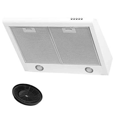 Imagen de campana Extractora Filtro de Carbón haze subestructura aire escape/recirculación 60cm ancho, color: blanco carcasa acero inoxidable iluminación LED [Clase eficiencia energética C]