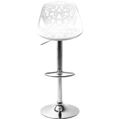 Imagen de Kare Design Taburete de Bar Ornamento, moderno, silla barra diseño macizo con respaldo, ajustable en altura, blanco mate plata, cromo, 50 x 44.5 85 cm