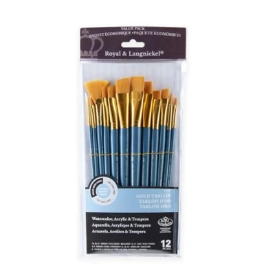 Imagen de Royal &amp; Langnickel Set de brochas, taklon, Medio (12 Piezas) Color Dorado