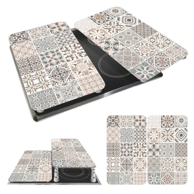 Imagen de WENKO Placas cobertoras de vidrio universal Azulejo, 2 unidades Cubierta cocina, juego unidades, para todos los tipos cocinas Multicolor