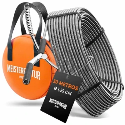Imagen de Meisterfaktur Desatascador Tuberias 3.0 [30 m] muy Larga Espiral para Desatascar Atascos Graves y Difíciles ¡Limpiador de Desagües Tuberías Aficionados al Bricolaje!