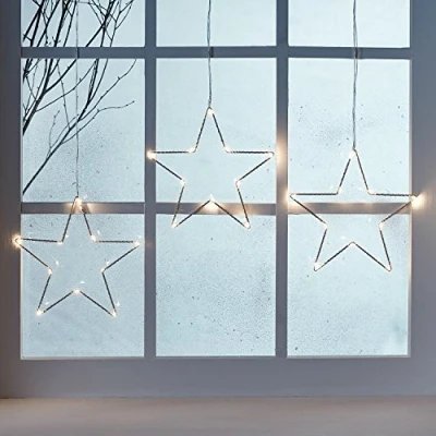Imagen de Lights4fun Estrellas Decorativas Luminosas para Ventanas con LED Blanco Cálido a Pilas Interiores