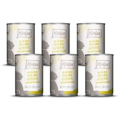 Imagen de MjAMjAM Comida húmeda Premium para Gatos Duo de Pato tierno &amp; Buen Pavo con Calabaza al Vapor, Pack 6 (6 x 400 g), sin Cereales Extra Carne
