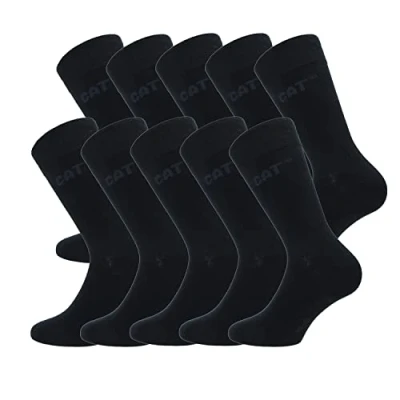 Imagen de CAT Caterpillar 10 pares Calcetines cortos hombres en algodón suave Altura debajo de la rodilla (Negro, 35 38)