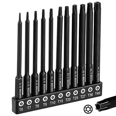 Imagen de DAKCOS Juego de 11 Puntas Torx Destornillador T6 T40 Estrella acero S2, 100mm largo