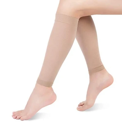 Imagen de Calcetines de compresión pantorrilla, sin pies, para hombres y mujeres, 20 30 mmHg, periostitis tibial, vena varicosa, edema (talla L, color beige)