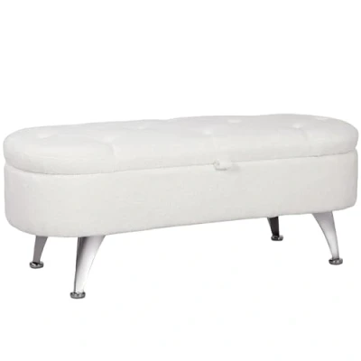 Imagen de HOMCOM Banco con Espacio de Almacenamiento, tapizado Tapa, Cama Aspecto Terciopelo Peluche, para Pasillo Dormitorio salón, Estructura Metal 114 x 47 46,5 cm Blanco