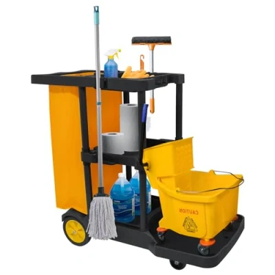 Imagen de bimiti carro de limpieza profesional con bolsa extragrande, 113x56x93 cm, 3 niveles gran capacidad, limpieza, carrito basura 65 L, amarillo y negro
