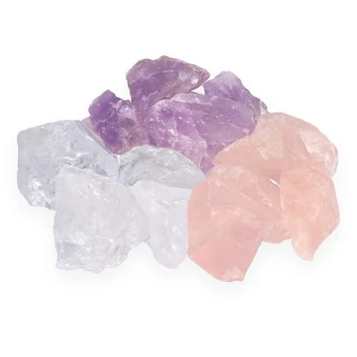 Imagen de piedras de agua primera calidad, mezcla base preciosas, en bruto 100% naturales, amatista, cuarzo rosa y cristal roca, 300 g Lebensquelle Plus