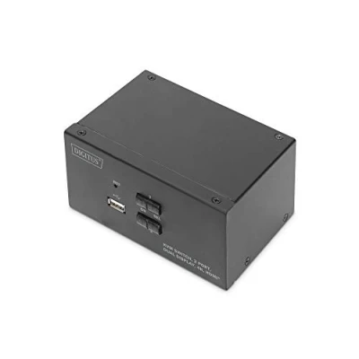 Imagen de DIGITUS KVM Switch DisplayPort Pantalla doble de 2 puertos PC Monitores 1x Ratón, Teclado y Audio para Ordenadores UHD 4K@30Hz (3840 x 2160p) Conmutador Hot Key USB 2.0 Negro