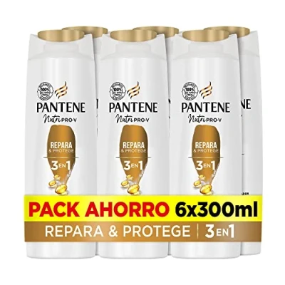 Imagen de Pantene Champú + Acondicionador Tratamiento 3 en 1 Repara &amp; Protege Nutri Pro V, para cabello débil y dañado, Combate los signos del daño, 300 ML x 6