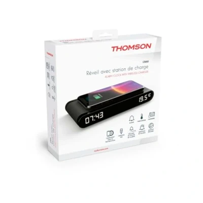Imagen de Réveil station de charge THOMSON Noir Induction 15W, Température, Port USB C, Alim. 230V