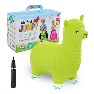 Imagen de GERARDO&#039;S Toys tolva Espacial Animal para niños a Partir de 1 año, Paseo en Hinchable Alpaca Verde con Bomba incluida