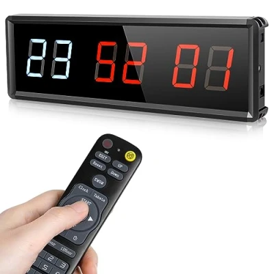 Imagen de PELLOR Temporizador de Gimnasio Sports Timeter, 1.8&quot; Intervalos Fitness LED Programable con Cronómetro,Brillo Ajustable, Reloj Entrenamiento Control Remoto para Casa Garaje Externo