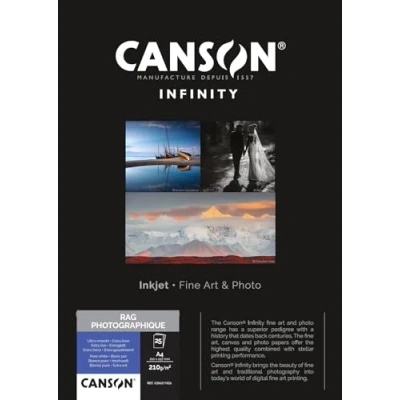 Imagen de Canson Infinity Rag Photographique, Digital Art Reproduction, Ultra Suave, 210g, Hoja, A4 21x29,7cm, Blanco puro, 25 Hojas