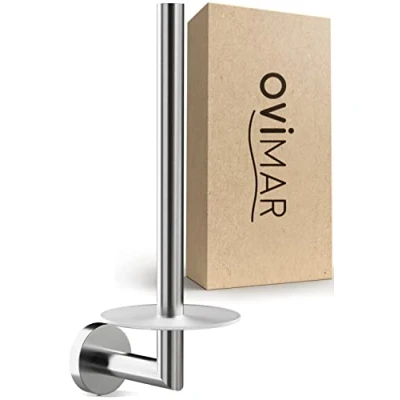 Imagen de ovimar Ersatzrollenhalter Skodsbol Silber Zum Bohren aus Edelstahl und Glas Toilettenpapier Rollen Aufbewahrung zur Wandbefestigung Ohne selbstklebend bis zu 2 Küchenrollenhalter
