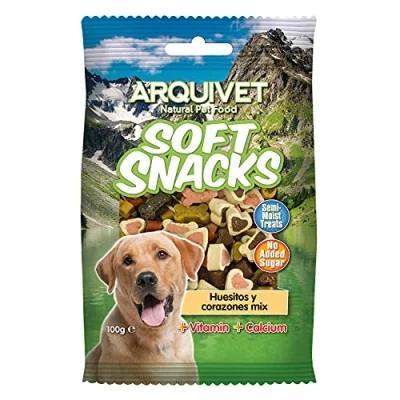 Imagen de Arquivet Soft Snacks para Perro Huesitos y Corazones Mix Pack 14 x 100 g Naturales Perros de Todas Las Razas Premios, recompensas, chuches