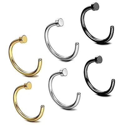 Imagen de Zeayebsr 6 Piezas acero Inoxidable Piercing Hombre Señoras Oído Cartílago Labio Set Tragus Piercing, 3 colores piercings de para la nariz