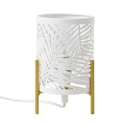 Imagen de OuXean Lámpara de Mesa Decorativa, Trípode Dorado con Pantalla Hueca Metal Blanco, Luz Noche para la Cabecera Cama, Habitación Niños, Sala Estar, Dormitorio, E14 40W, Sin Bombilla