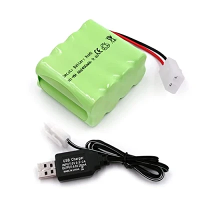 Imagen de Gecoty® batería de 9.6V NiMH, AA Recargable 2400mAh, con Cable Carga USB y Conector Tamiya, Adecuada para Camiones RC, Tanques Control Remoto, acorazados Remoto
