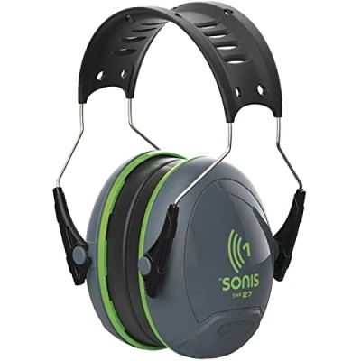 Imagen de JSP Orejeras Sonis 1 con cinta sobremoldeada copa gris oscuro/verde alta visibilidad (SNR 27) (AEB010 0AY 800)