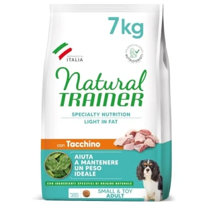 Imagen de Natural Trainer Ideal Weight Small &amp; Toy Comida para Perros Adultos, Ligera, de Grasa con Pavo 7 kg