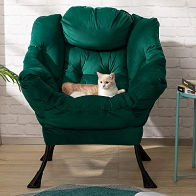Imagen de HollyHOME Sillon Relax para Salón Sillón Silla, Lectura Dormitorio con Reposabrazos de Terciopelo, Sofá Acero, Verde