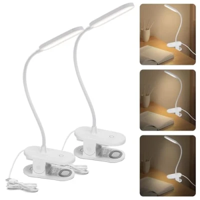 Imagen de Aigostar Luz de Lectura, Lámpara Lectura LED con Clip y Brazo Flexible Ajustable en 360, Cama Cable, 3 Modos Brillo, Protección Ocular, 4000 K, Blanco, 2pcs