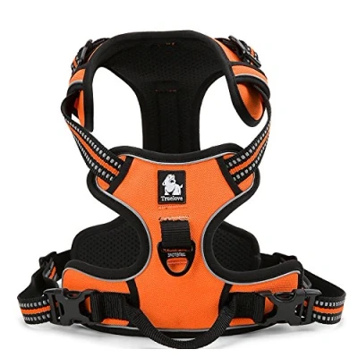 Imagen de WINHYEPET Arnés para Perros True Love, sin tirón, con Clip Frontal, arneses Coche, Ajustables asa, Cuatro Puntos de Ajuste, Material Oxford Acolchado Reflectante, TLH5651 (Naranja, L)