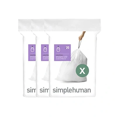 Imagen de simplehuman CW0272 3 x paquete de 20 bolsas basura a medida (60 bolsas), código X, plástico blanco