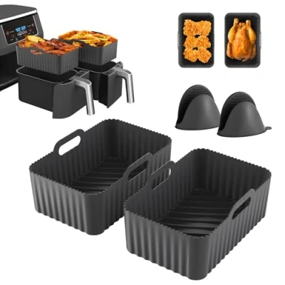 Imagen de Molde de Silicona para Freidora Aire Doble Pila XL SL400EU, Foodi Max AF500EU, AF400EU, AF451EU, AF300EU, Pack 4 Accesorios 7,6 a 10,4 L, Plato Cocina (Grau)
