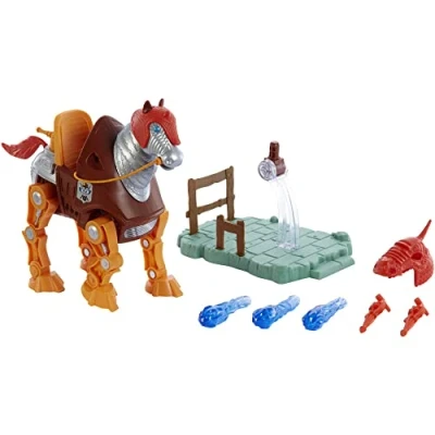 Imagen de Masters of the Universe Origins Stridor Figure With Robot Horse, Launcher &amp; 3 Plasma Blasts Includes Display Stand 7&#039; Tall Gift for Kids 6+