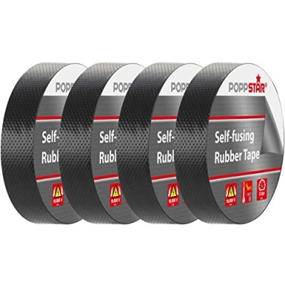 Imagen de POPPSTAR cinta aislante de autofusión universal, eléctrica y sellado, (5 m x 19 mm 0,76 mm), 4 rollos, color negro