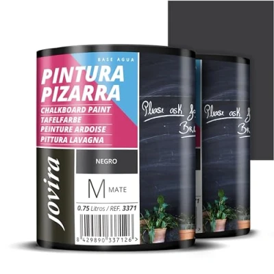 Imagen de JOVIRA PINTURAS Pintura Pizarra al agua. Para pintar, dibujar y escribir con tiza sobre paredes. (2x750 Mililitros, Negro)