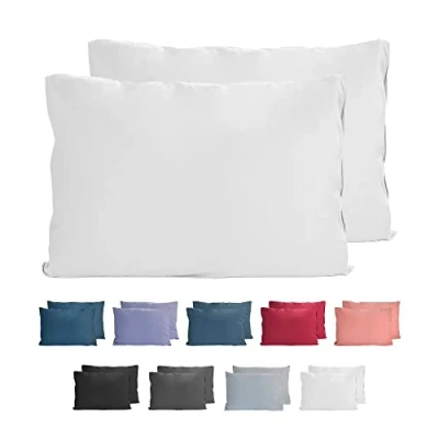 Imagen de Komfortec Fundas de almohada 100% algodón 40 x 60 cm, juego 2, funda supersuave punto primera calidad 150 g/m², cojín, blanca