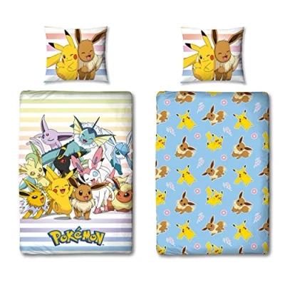 Imagen de Juego de ropa cama Pokémon 135 x 200 cm y almohada 80 cm, color azul claro, con cremallera