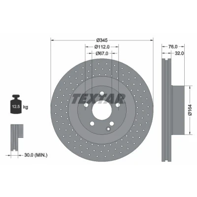 Imagen de TEXTAR 92108800 Disco de freno 345 32 05/06 112 ventilación interna, perforado sin perno sujeción rueda, buje rueda
