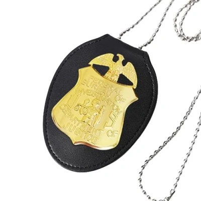 Imagen de Insignia de metal del FBI con soporte cuero, insignias juego rol, accesorios simulación, identificación agente encubierto especial, accesorio fiesta