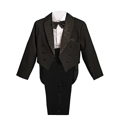 Imagen de Lito Angels Traje de Esmoquin Negro para Bebé Niño, Conjunto 5 Piezas con Chaqueta Blazer, Camisa, Fajín, Pajarita y Pantalón, Talla 6 años