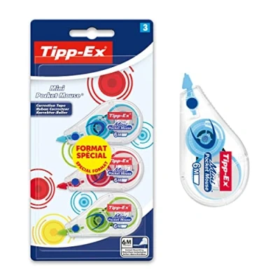 Imagen de BIC Tipp Ex Mini Pocket Mouse Paquete de 3 unidades, colores surtidos