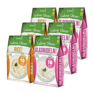 Imagen de 6 x Slendier tagliatelle konjac biologiche, confezione per prove energetiche, 3 di vetro 250 g + risotti g, Shirataki, qualità biologica