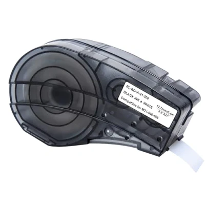 Imagen de Cinta blanca para etiquetadora compatible con Brady BMP21 LAB PLUS Etiqueta de vinilo recarga M21 500 595 12,7 mm x 6,4 m negro sobre blanco Phonillico®