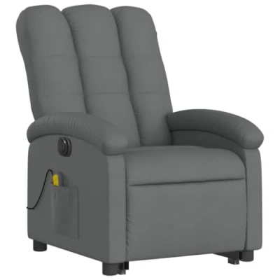 Imagen de vidaXL Sillón de Masaje Eléctrico Reclinable Elevable, Silla con Respaldo Reposabrazos, Relax Descanso, Asiento Ajustable, Tela Gris Oscuro